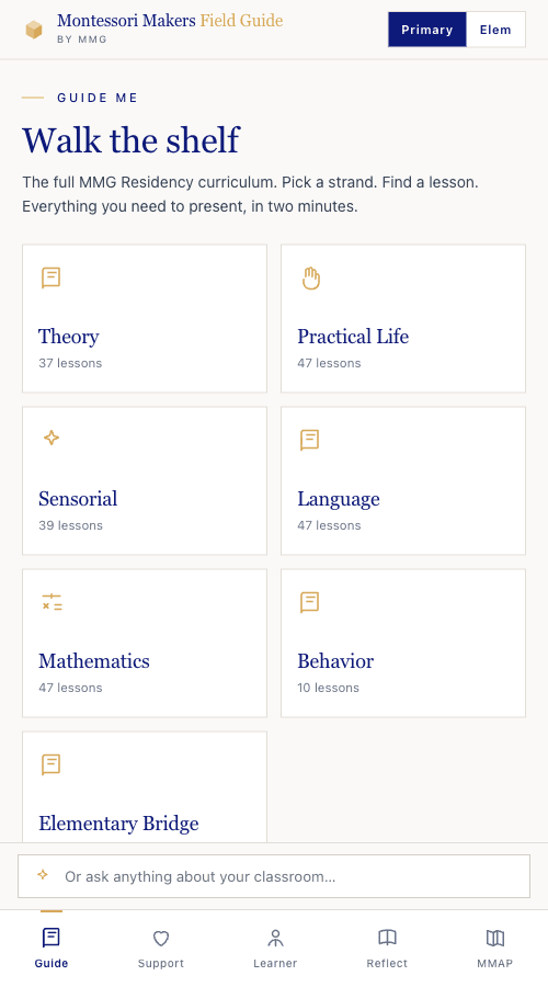 Guide Me — curriculum strand grid in the Field Guide app